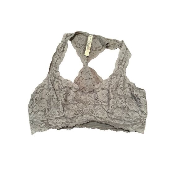 Free people lace racer back bralette bra unlined grey sz small wireless - Picture 1 of 4